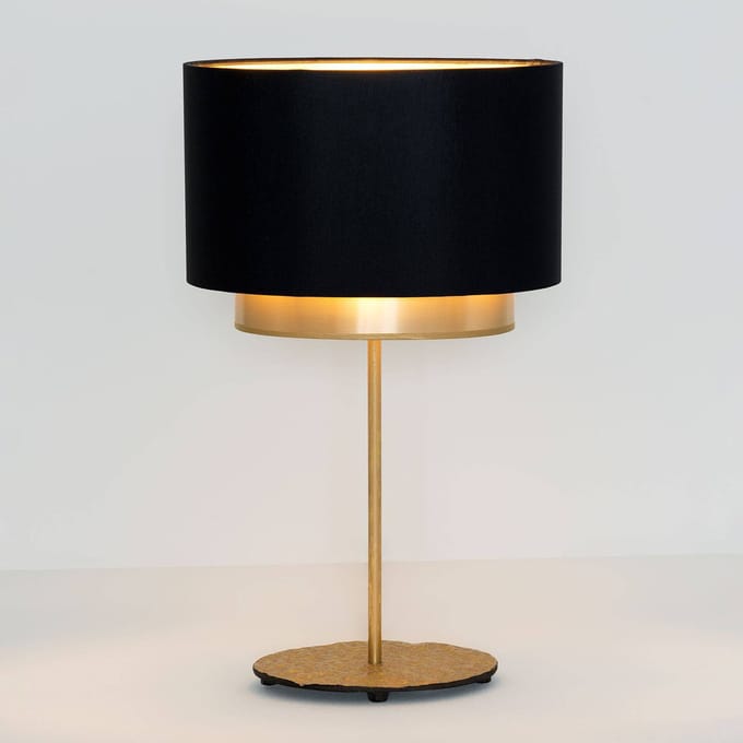 Holländer Tafellamp Mattia, ovaal, dubbel, zwart/goud