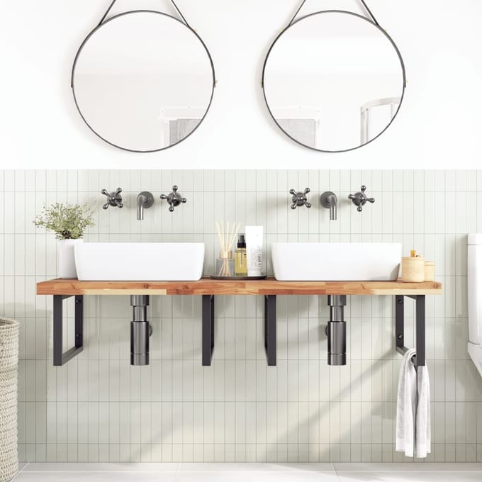 vidaXL - Badkamer - wandschap - staal - en - massief - acaciahout