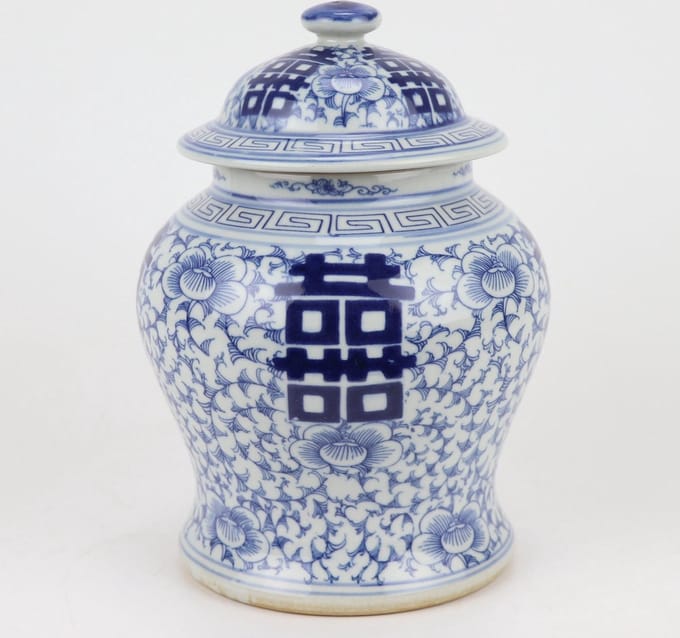 Fine Asianliving Chinese Gemberpot Blauw Wit Dubbele Blijdschap D23xH32cm