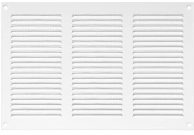 Stalen ventilatierooster met insectenbescherming voor HVAC – 30 x 20 cm, wit