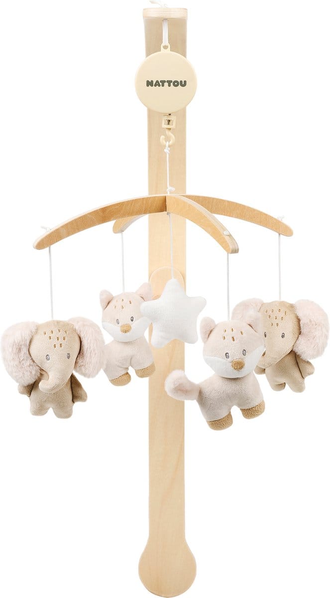 Nattou FLO, ERNEST & OLI Houten Muziekmobiel - 50 cm - Beige
