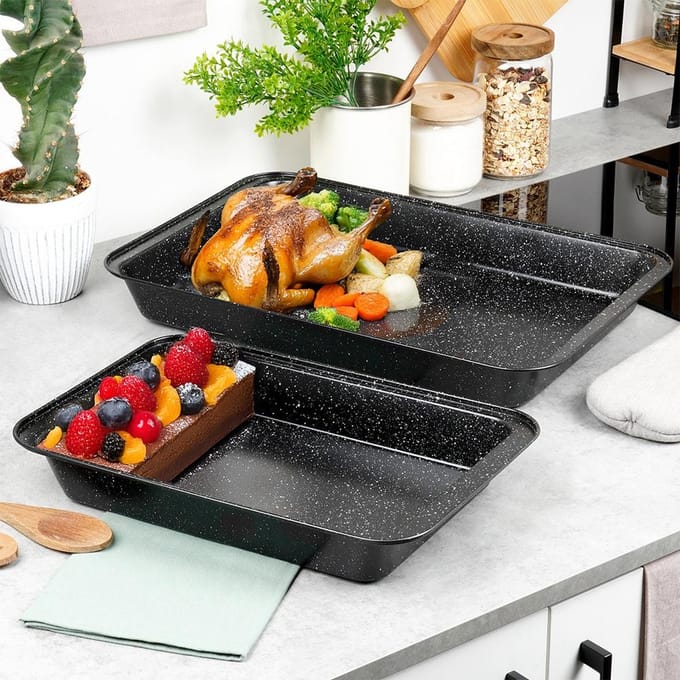 Braadslede Graniet 37,5x25,5 / 47,5x32 cm 2 stuks - Ovenschaal - Braadpan