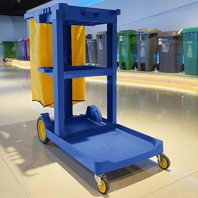 Schoonmaakkar op wielen - Dienstkar Cateringkar - Efficiënt Schoonmaken - Versterkt Aluminium Frame - Groot Voorplatform - Blauw