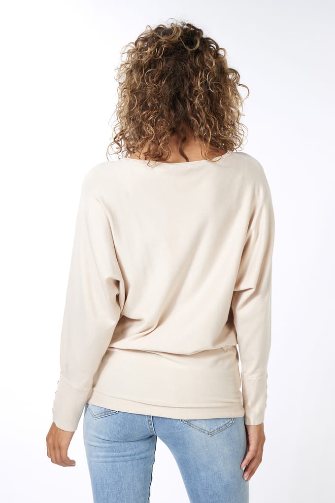 EsQualo Sweater Batwing Buttoned Cuff Light Sand Taglia: S | Maglioni a maglia Outlet | Donna | Marrone