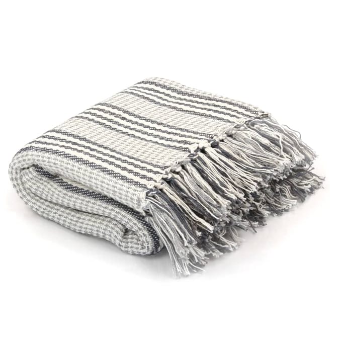 vidaXL - Plaid - strepen - 220x250 - cm - katoen - grijs - en - wit