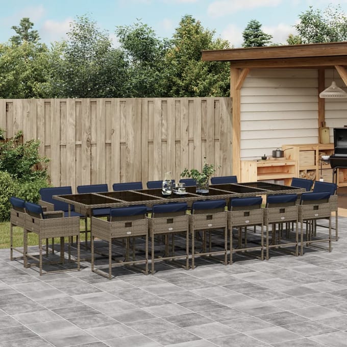 vidaXL - 17-delige - tuinset - met - kussens, - grijs - polyrotan