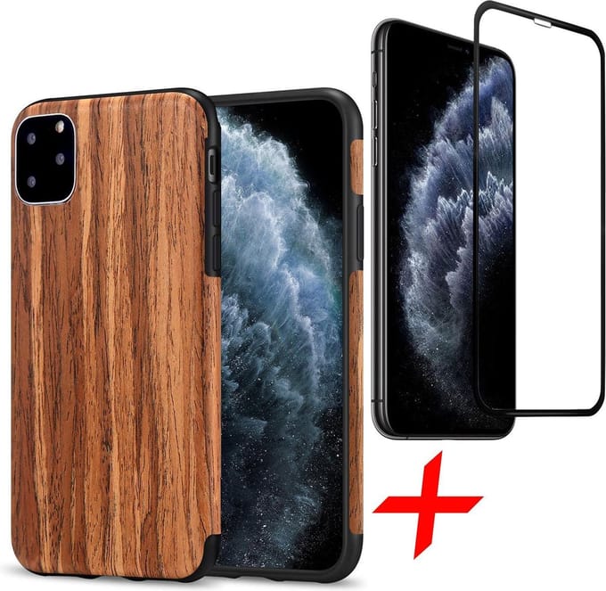 Hoesje geschikt voor iPhone 11 Pro Max - Rood Sandelhout + Screenprotector FullGuard