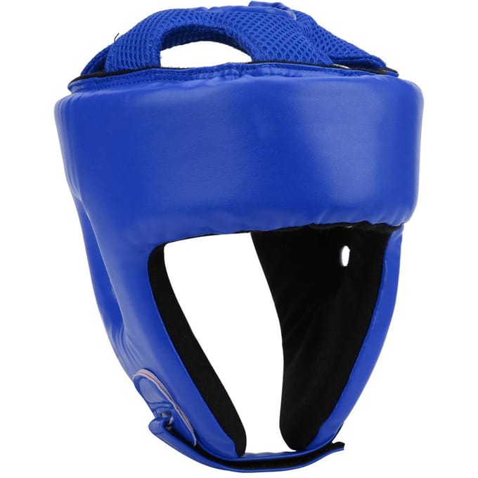 Bokszakhelm PU Leer Verstelbare Hoofdbeschermer Sanda Kickboksen Training Verdediging S 8.9x1.5in blauw