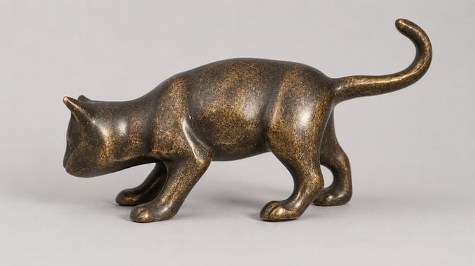 Tuinbeeld - bronzen beeld - Bruine kat / poes - Bronzartes - 13 cm hoog