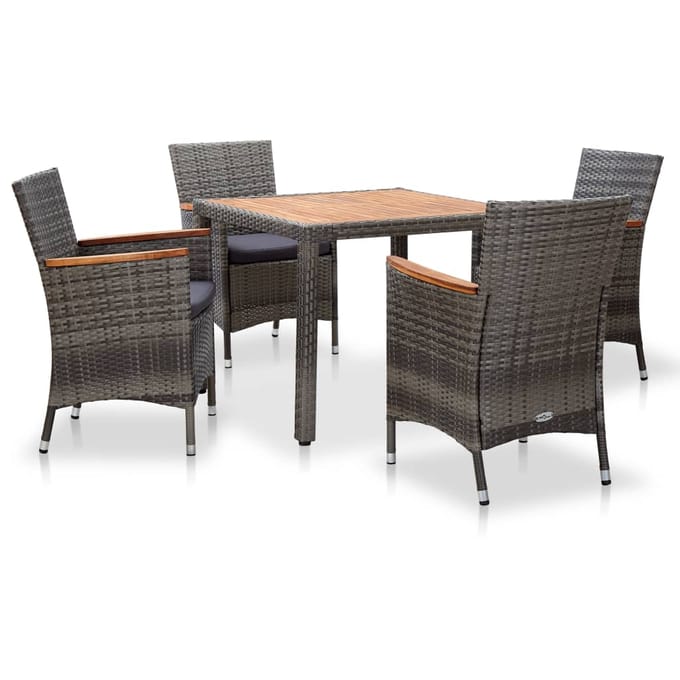 vidaXL - 5-delige - Tuinset - met - kussens - poly - rattan - grijs