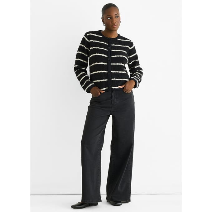 Zwarte Streep Militaire Crop Recycle Gebreide Cardigan