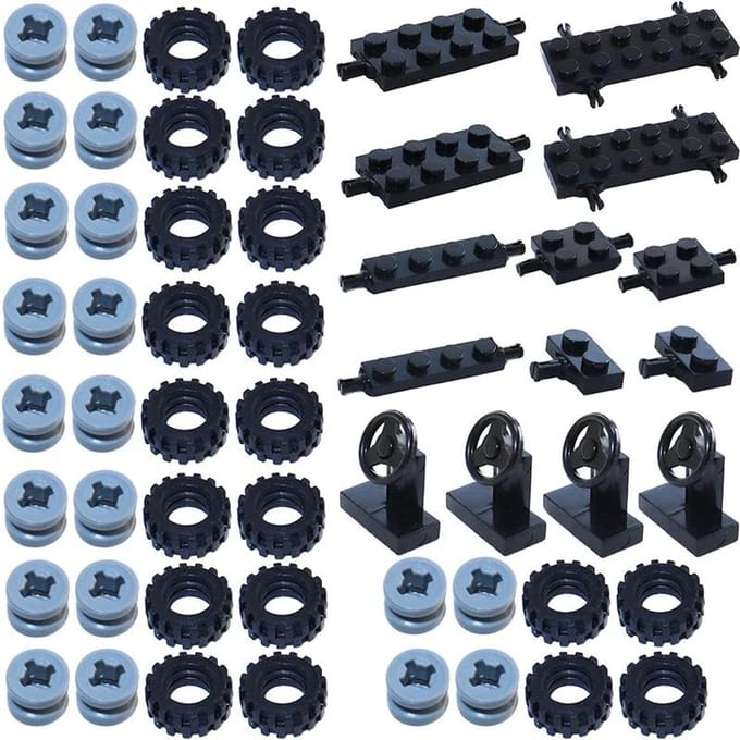 Briques de Construction MOC Voitures de Ville Jeux de Roues Pack Pneus DO-IT-YOURSELF Support de Plaque d'Axe Essieu avec Fixations à Broches Jouets de Construction
