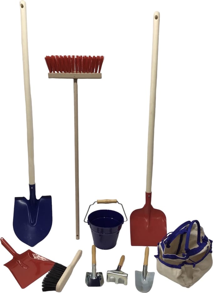 Grote kinder Tuin gereedschap - schep - Bats - Bezem - stoffer/blik en handgereedschap
