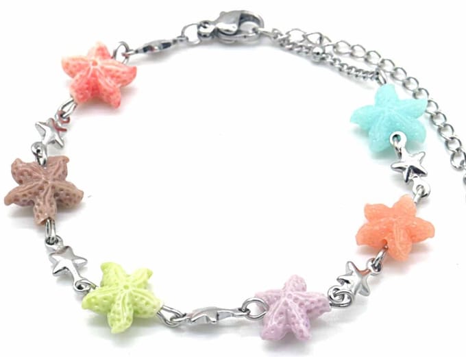 Armband Dames - Zeesterren - RVS - Lengte 17-21 cm - Zilverkleurig