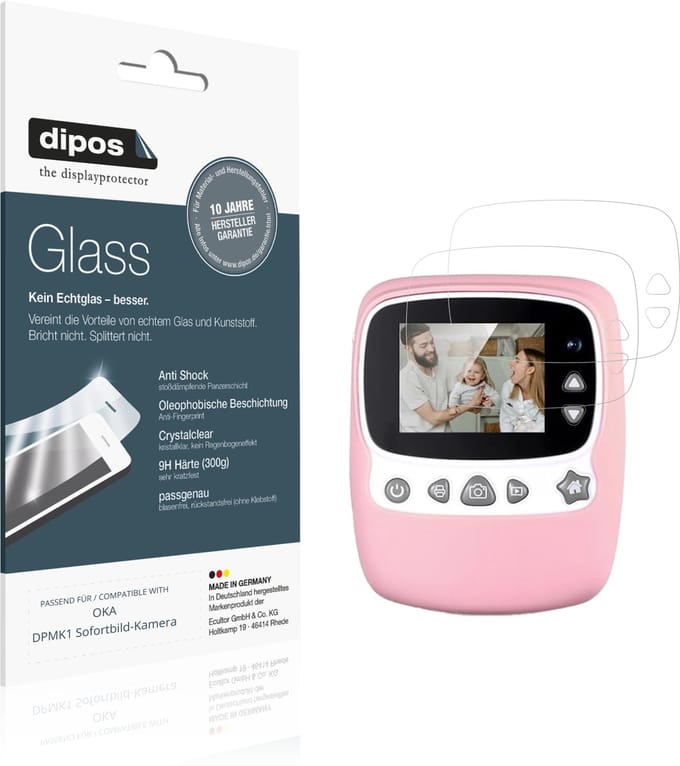 dipos – 2x Pantserfolie geschikt voor OKA DPMK1 Sofortbild-Kamera | 9H Screenprotector