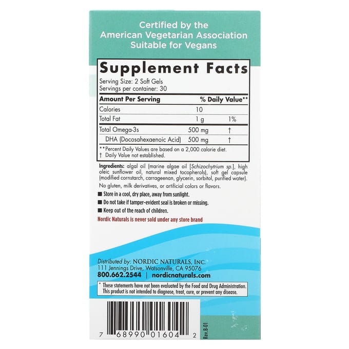 Zeewier DHA, 60 Zachte Capsules (250 mg per softgel)