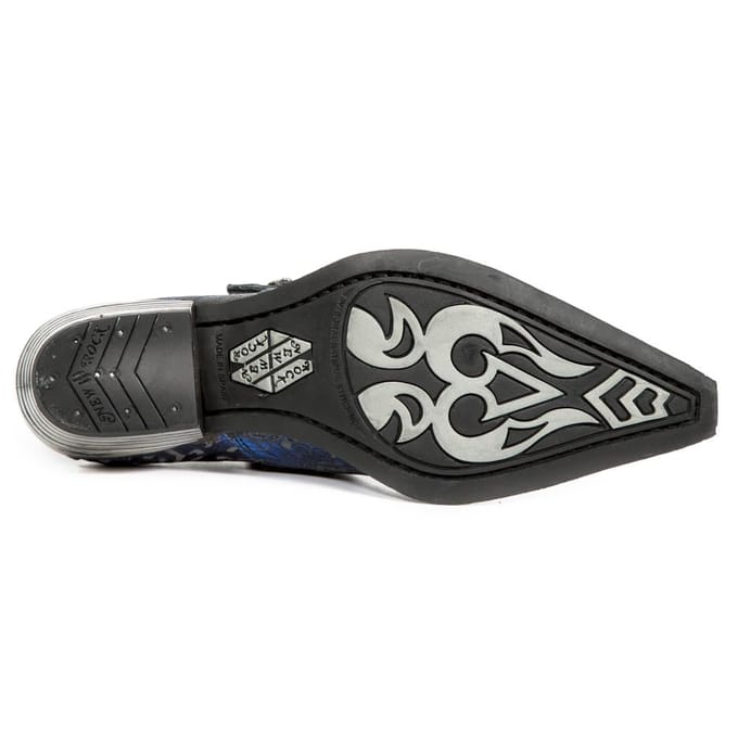 New Rock vintage blauwe leren schoenen met bloemengesp-7960-S7