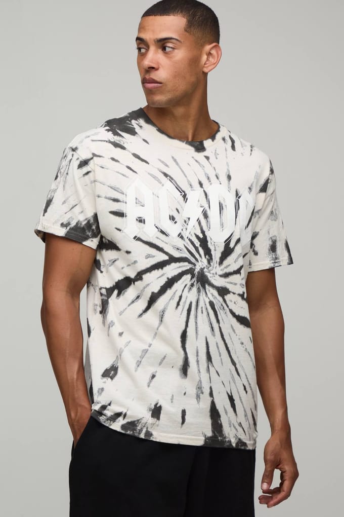 Oversized Acdc Tie Dye Licentie Print T-shirt | Sand | Size XL