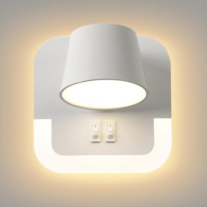 Wandlamp met Leeslamp en Schakelaar - Draaibare Kop - Warm Wit Licht - Wit