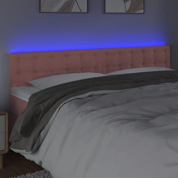 vidaXL - Hoofdbord - LED - 200x5x78/88 - cm - fluweel - roze