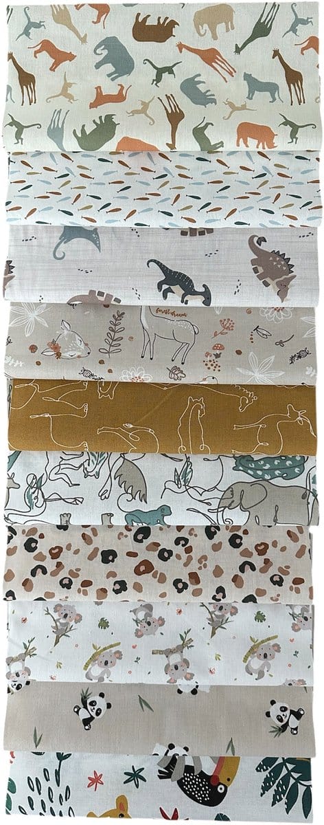 BINK Bedding - 10 lapjes - Quilt Patchwork - Dieren 25 x 25 cm - Set = 10 lapjes - 100% katoen