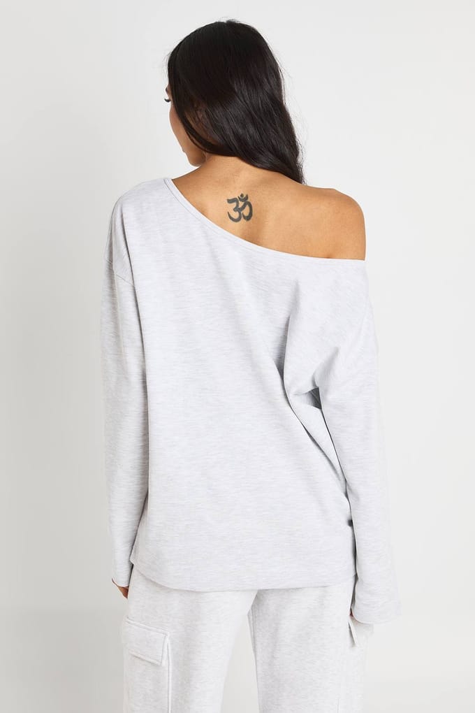 boohoo Dames Lang Interlock Off-shoulder Sweatshirt | Ash Grey | Maat: XS