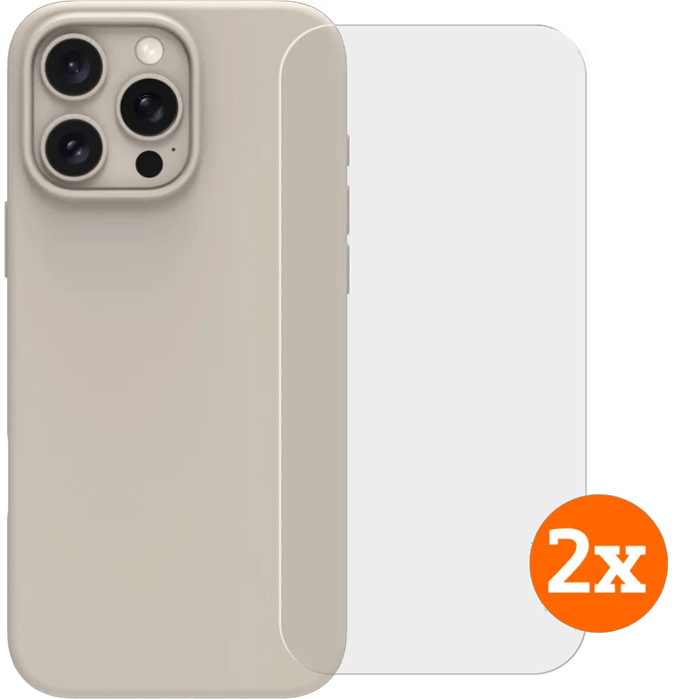 BlueBuilt Back Cover iPhone 16 Pro Max Beige + Screenprotector Glas Duo Pack