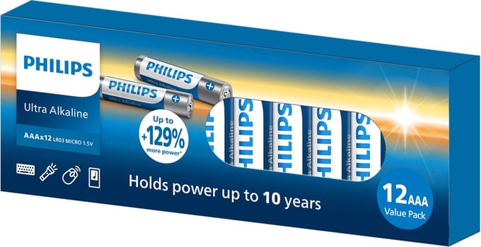 Philips Ultra Alkaline AAA batterijen (LR03) 12 stuks