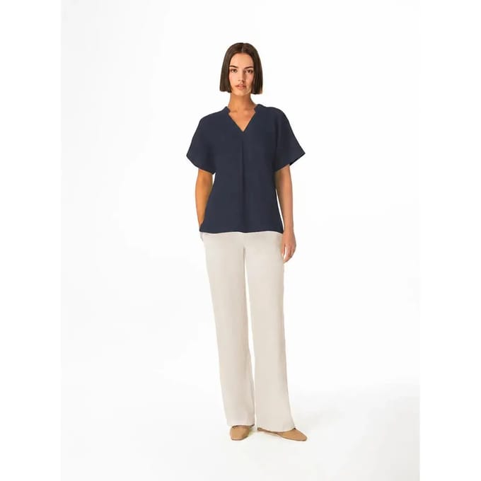 V-hals blouse voor dames Haris Cotton Essentials Front Pleat