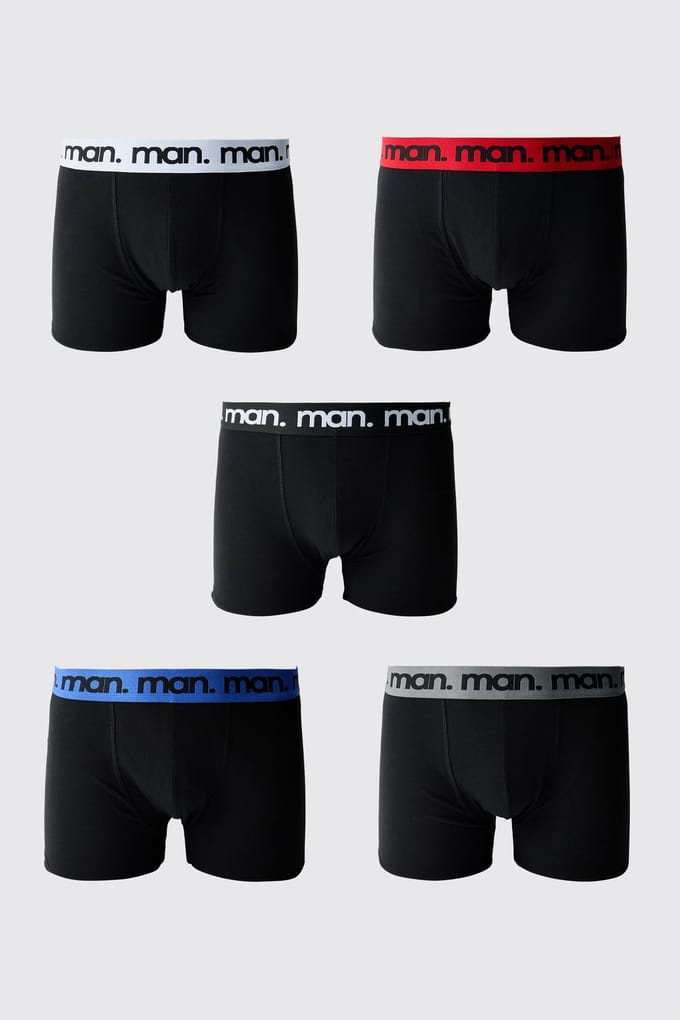 5-pack Zwarte Herenboxers Met Gekleurde Taillebanden | Size Medium