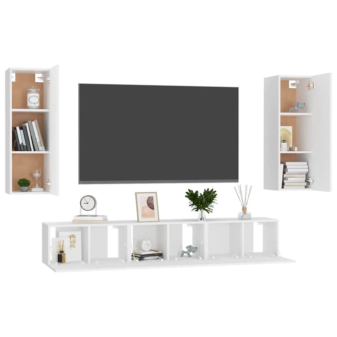 vidaXL - 5-delige - Tv-meubelset - bewerkt - hout - wit