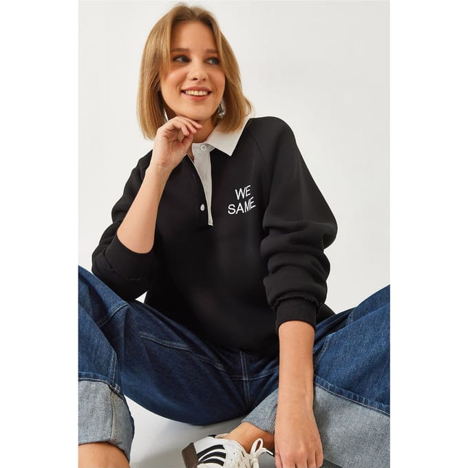 Geborduurde Polo Kragen Lange Mouwen Sweatshirt
