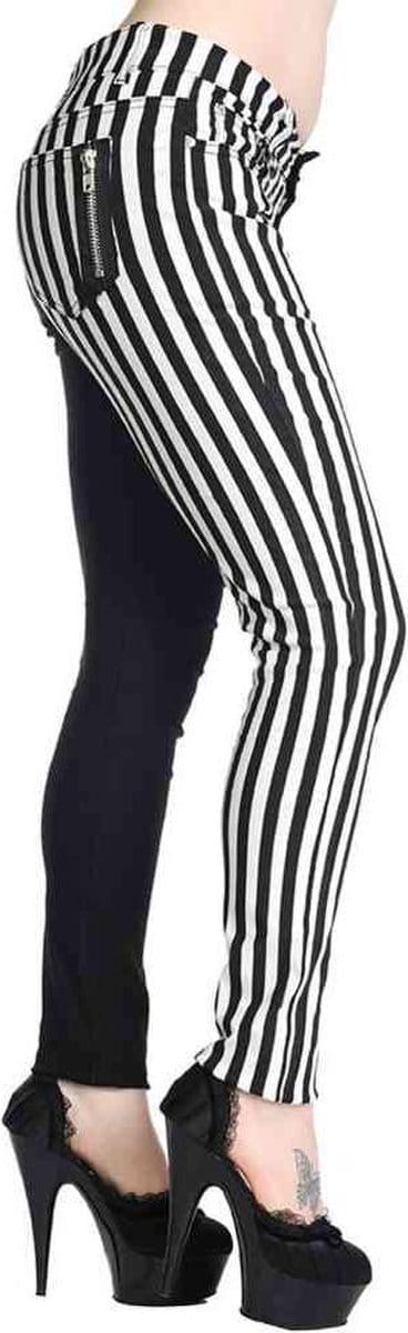 Banned - Half Black Half Striped Broek rechte pijpen - M - Zwart/Wit