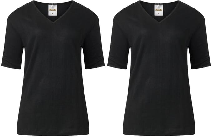 Lunatex - 2 dames thermo T-shirts - korte mouw - zwart - maat M
