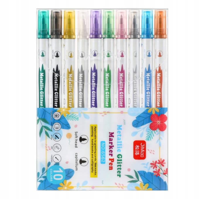 Set van 10 Metallic Glitter Markers, Dubbelzijdig, Kleurrijk