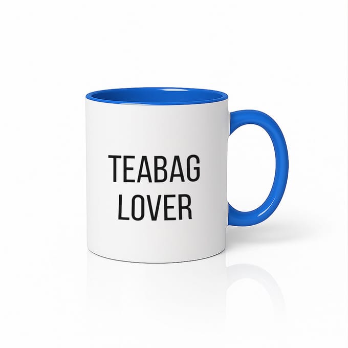 Witte & Blauwe Mok 330ml – “Teabag Lover” Grappige Theeliefhebber Koffiebeker
