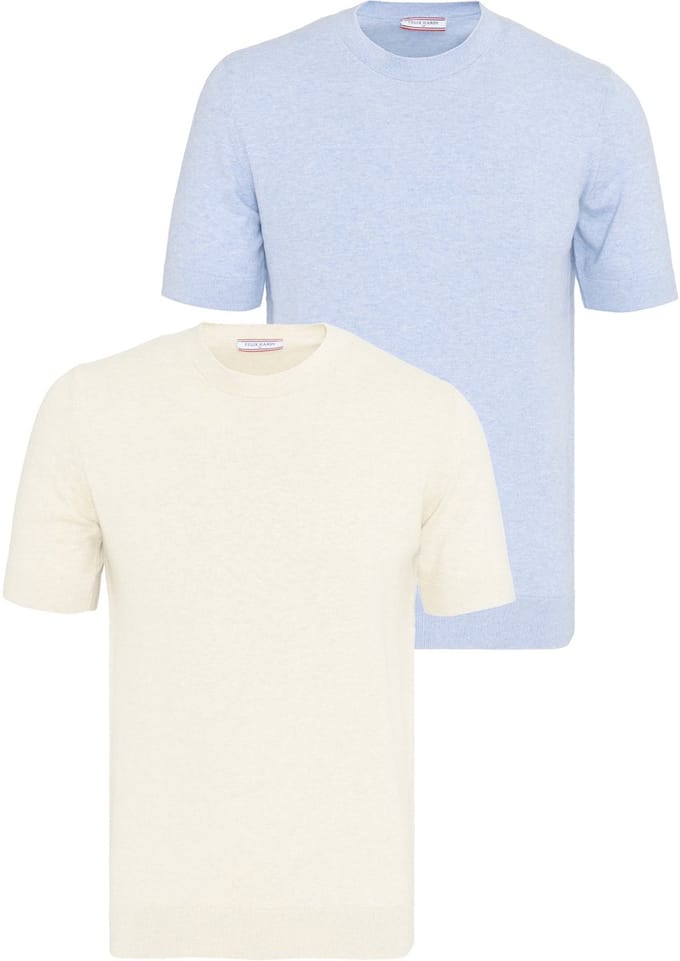 Felix Hardy Tshirt 100% Katoen - 2 Pack Heren Ecru-Blauw Gemêleerd - M