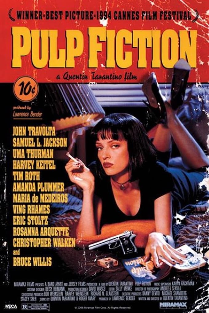 Pulp Fiction poster - Film - John Travolta - Tarantino - Bruce Willis - misdaad - 61 x 91.5 cm