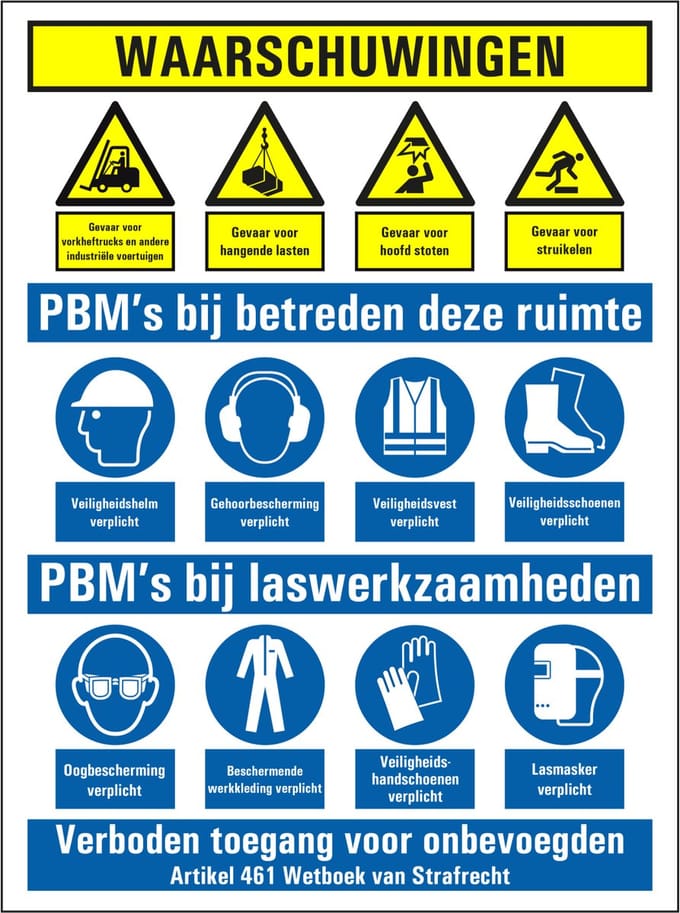 Veiligheidsinstructies bij laswerkzaamheden sticker 200 x 150 mm