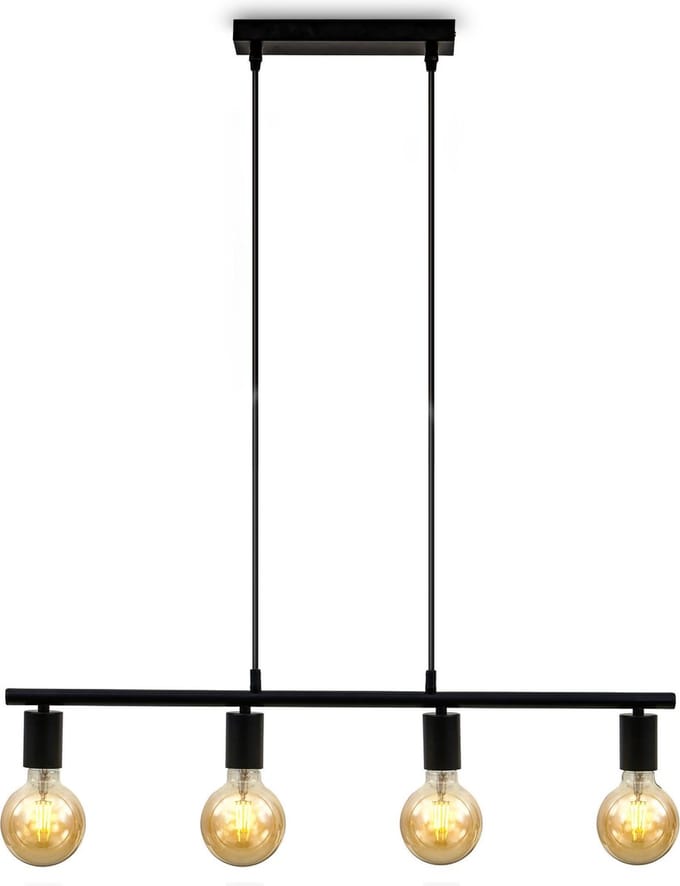 B.K.Licht hanglamp - industrieel vintage design - E27 - 4-lichts - zwart