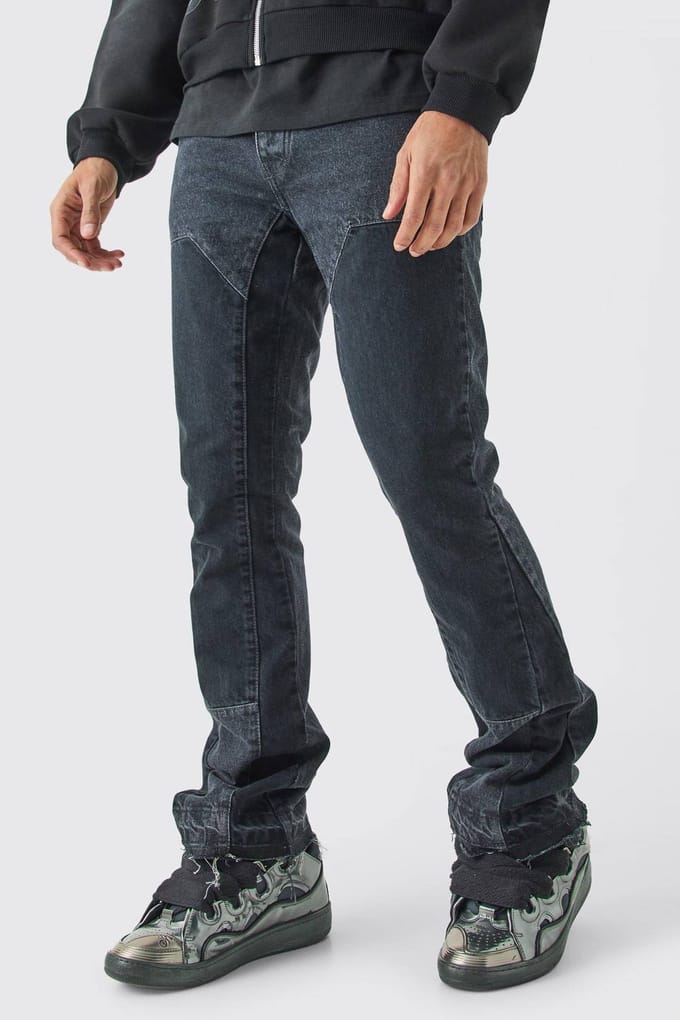 Slim Rigid Flare Overdye Carpenter Jeans | Charcoal | Size 52R