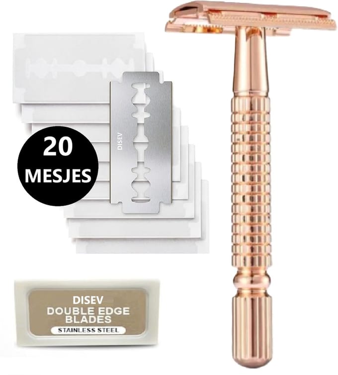 DISEV - Safety Razor Zwart - Scheermesjes - RVS - 20 Scheermesjes - Vrouwen & Mannen - Scheermes - Veiligheidsscheermes - Double Edge - Single Blade