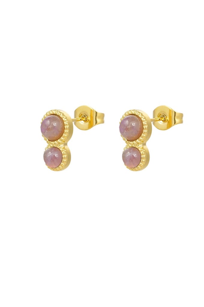Bijoutheek Oorknoppen Double Dots Natural Stone Paars