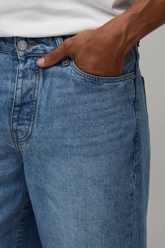 Relaxed Acid Wash Jeans | Acid Wash Mid Blue | Size 28