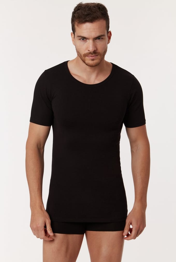Woody T-shirt Ronde Hals Single Pack Zwart M