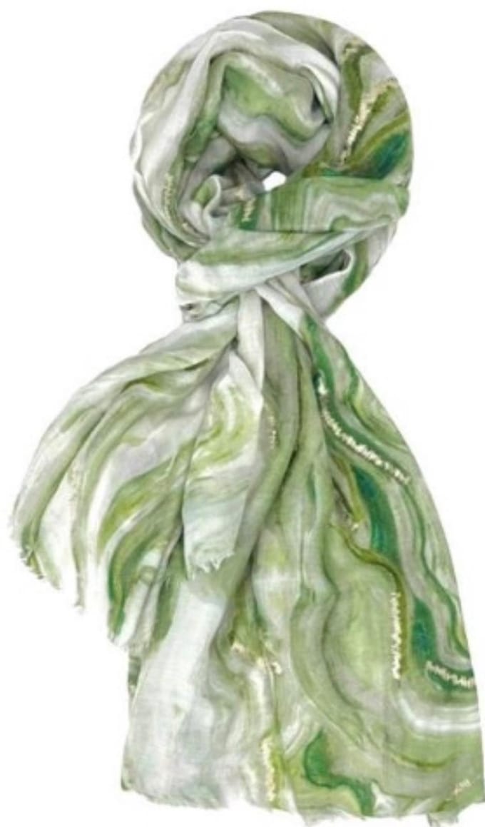 Lange Dunne Sjaal - Print - Goud Accent - Groen - (18751#)