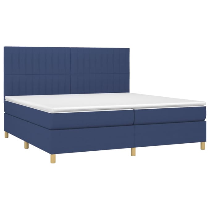 vidaXL - Boxspring - met - matras - en - LED - stof - blauw - 200x200 - cm