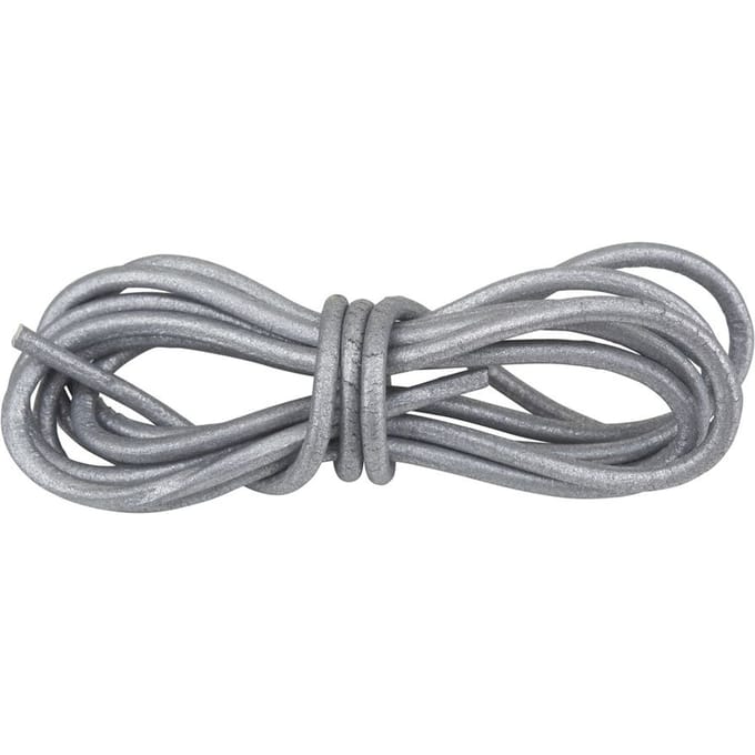 Leder riem rond, Ø 2 mm - Zilver