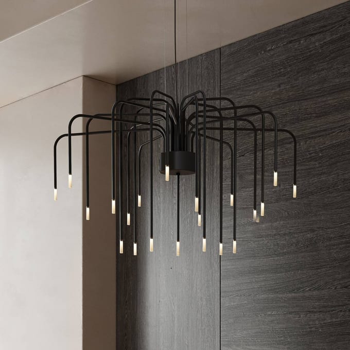 Karman LED hanglamp BOOM, zwart, metaal, Ø 90 cm 22-lichts.