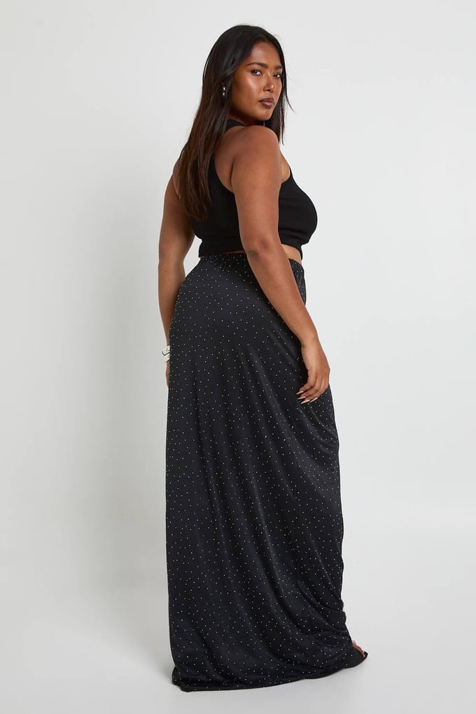 boohoo Dames Plus Hot Fix Maxi Rok | Black | Maat: 16